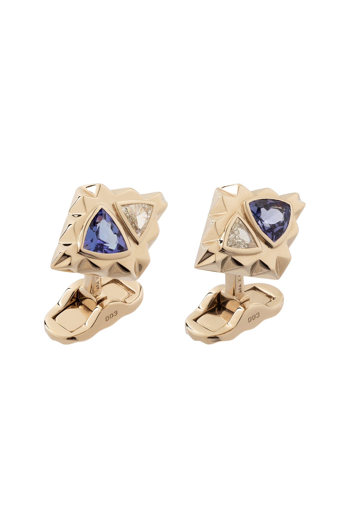 Abotoaduras ARA X MR DEAN de Tanzanitas com diamantes brancos em ouro 18k branco.