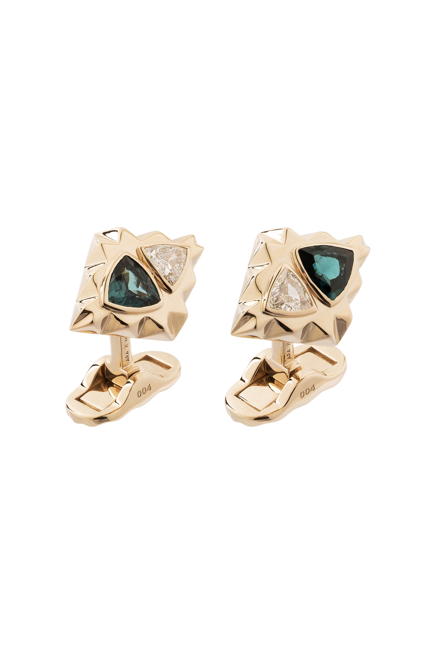 Abotoaduras ARA X MR DEAN de Turmalinas azuladas com diamantes em ouro 18k branco.
