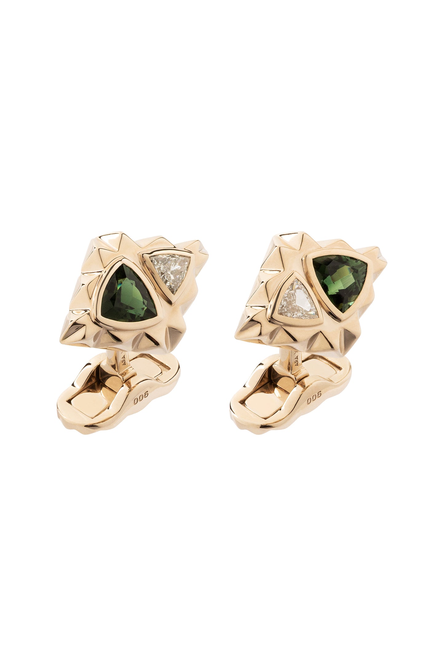 Abotoaduras ARA X MR DEAN de Turmalinas verdes com diamantes em ouro 18k branco.