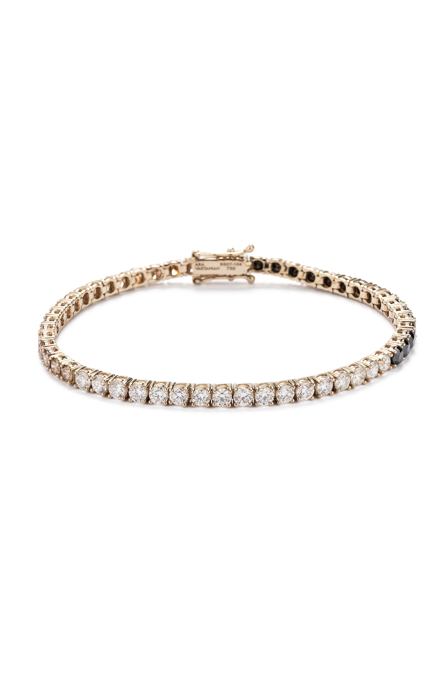 Pulseira tennis de diamantes brown, diamantes negros e diamantes em ouro 18k branco.
