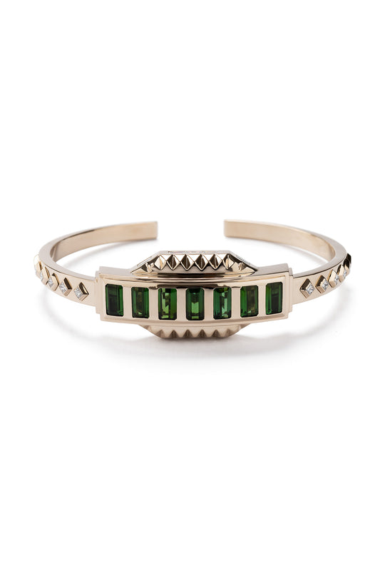 Pulseira de Turmalina Verde com diamantes em ouro 18k branco.