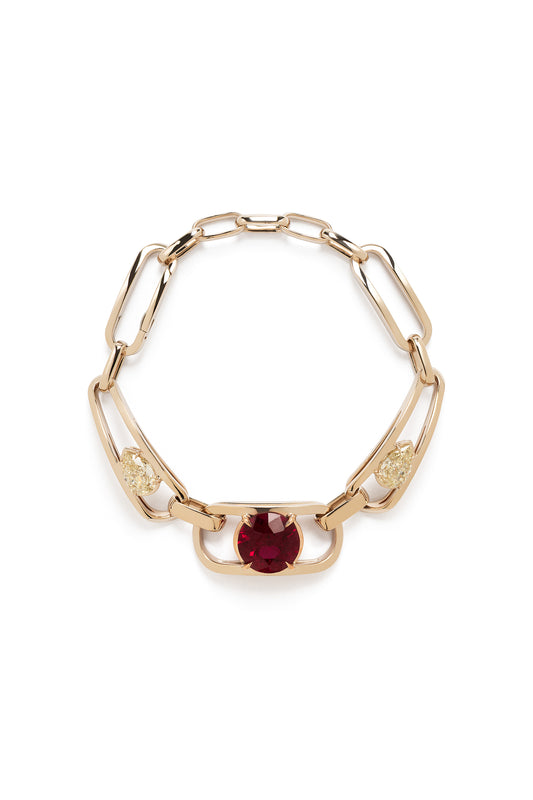 Pulseira ARA X MR DEAN de Rubelita com diamantes fancy yellow em ouro 18k amarelo e rose.