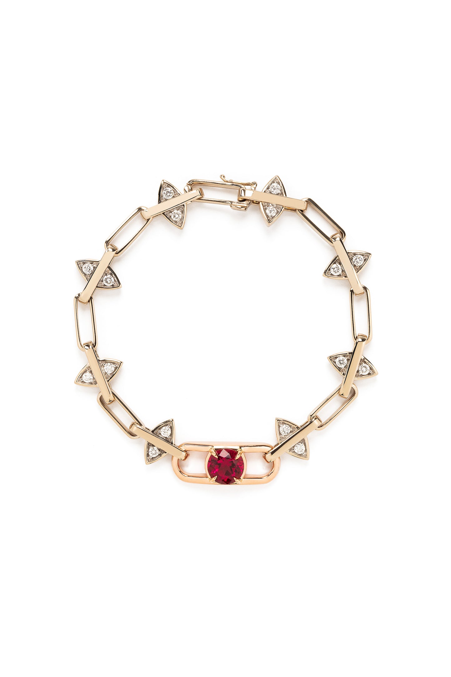 Pulseira de Rubelita com diamantes em ouro 18k branco e rosa.