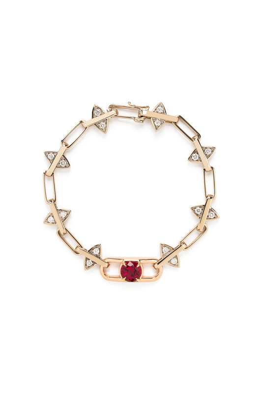Pulseira de Rubelita com diamantes em ouro 18k branco e rosa.