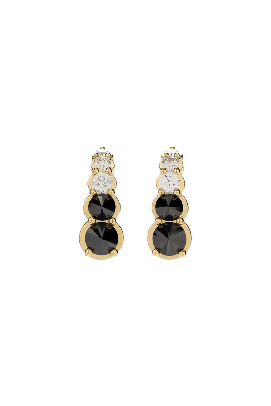 Brinco Anzol de diamantes negros invertidos com diamantes brancos