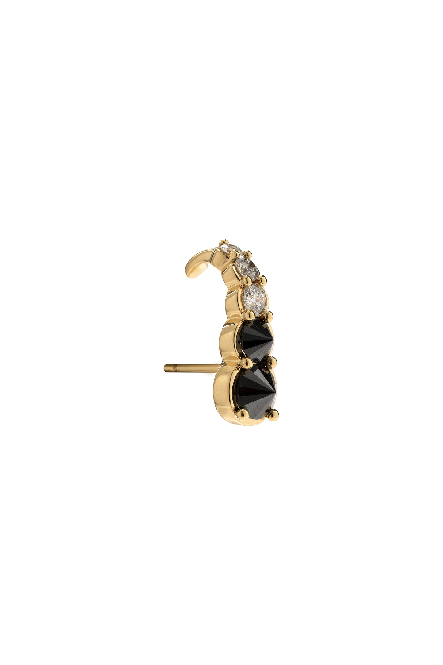 Brinco Anzol de diamantes negros invertidos com diamantes brancos