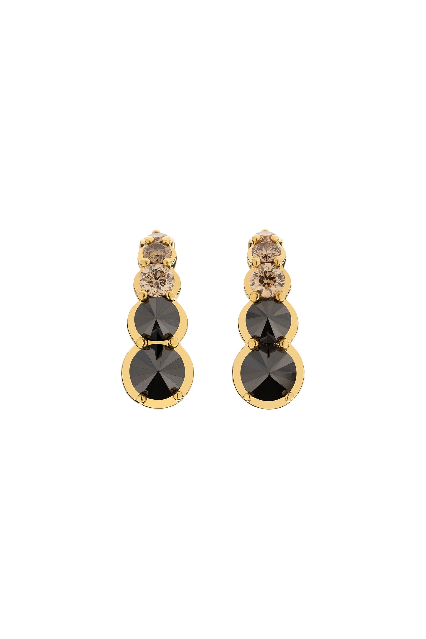 Brinco Anzol de diamantes negros invertidos e diamantes brown em ouro 18k amarelo.