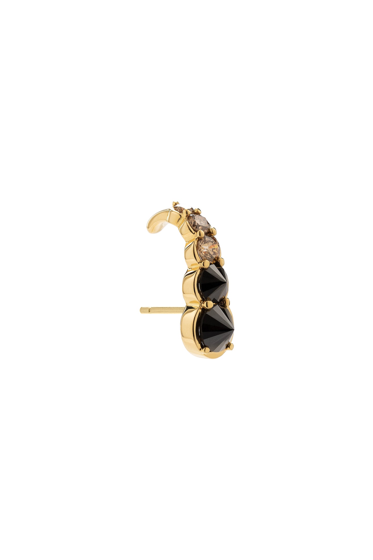 Brinco Anzol de diamantes negros invertidos e diamantes brown em ouro 18k amarelo.