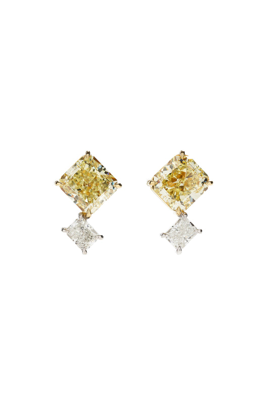 Brincos de diamantes fancy yellow com diamantes em ouro 18k branco e amarelo.