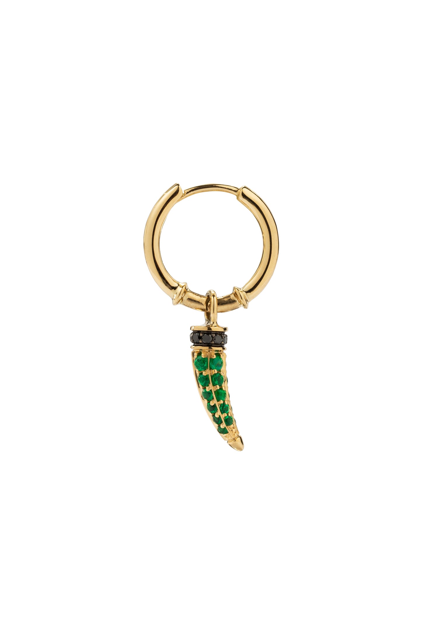 Mini pé de brinco Bone de Esmeraldas com diamantes brancos em ouro 18k amarelo.