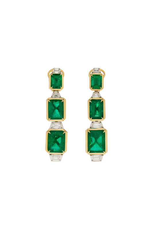 Brincos de Esmeraldas com diamantes em ouro 18k branco e amarelo.