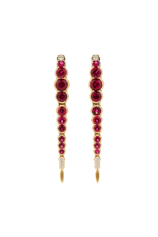 Brincos de Rubelitas com diamantes em ouro 18k amarelo.