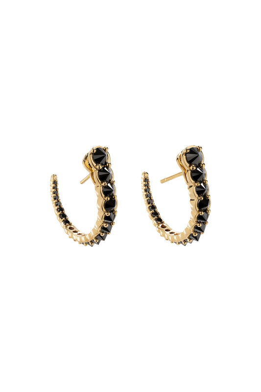 Argola polvo de diamantes negros invertidos em ouro 18k amarelo.