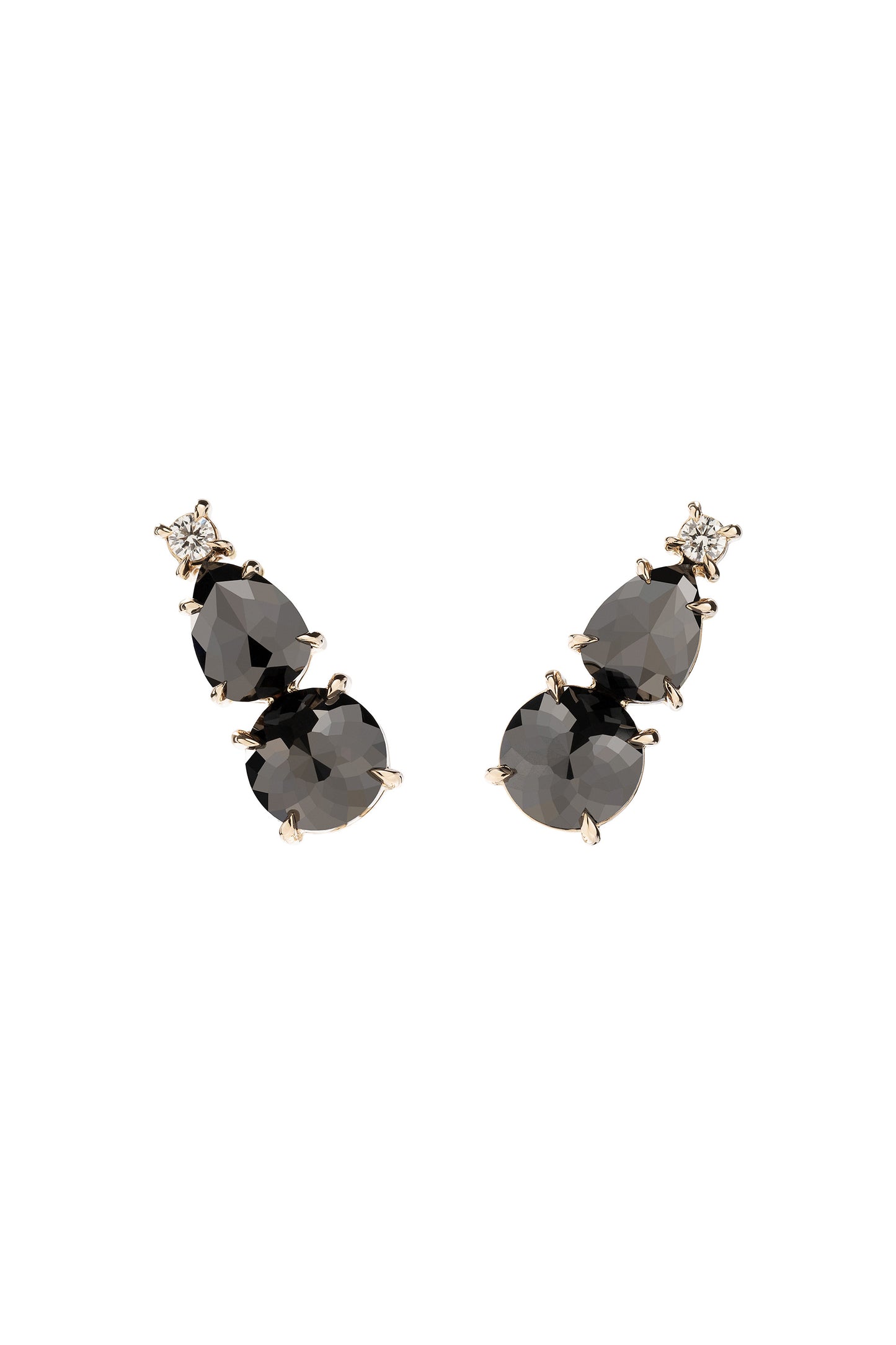 Brincos de diamantes negros com diamantes brancos em ouro 18k branco