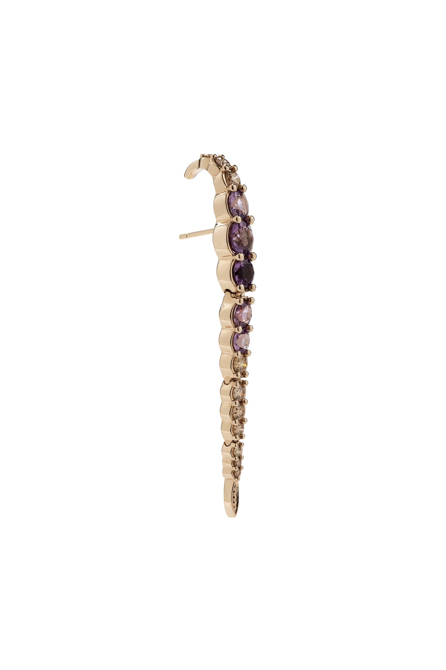 Brincos de ametistas com diamantes brown em ouro 18k branco