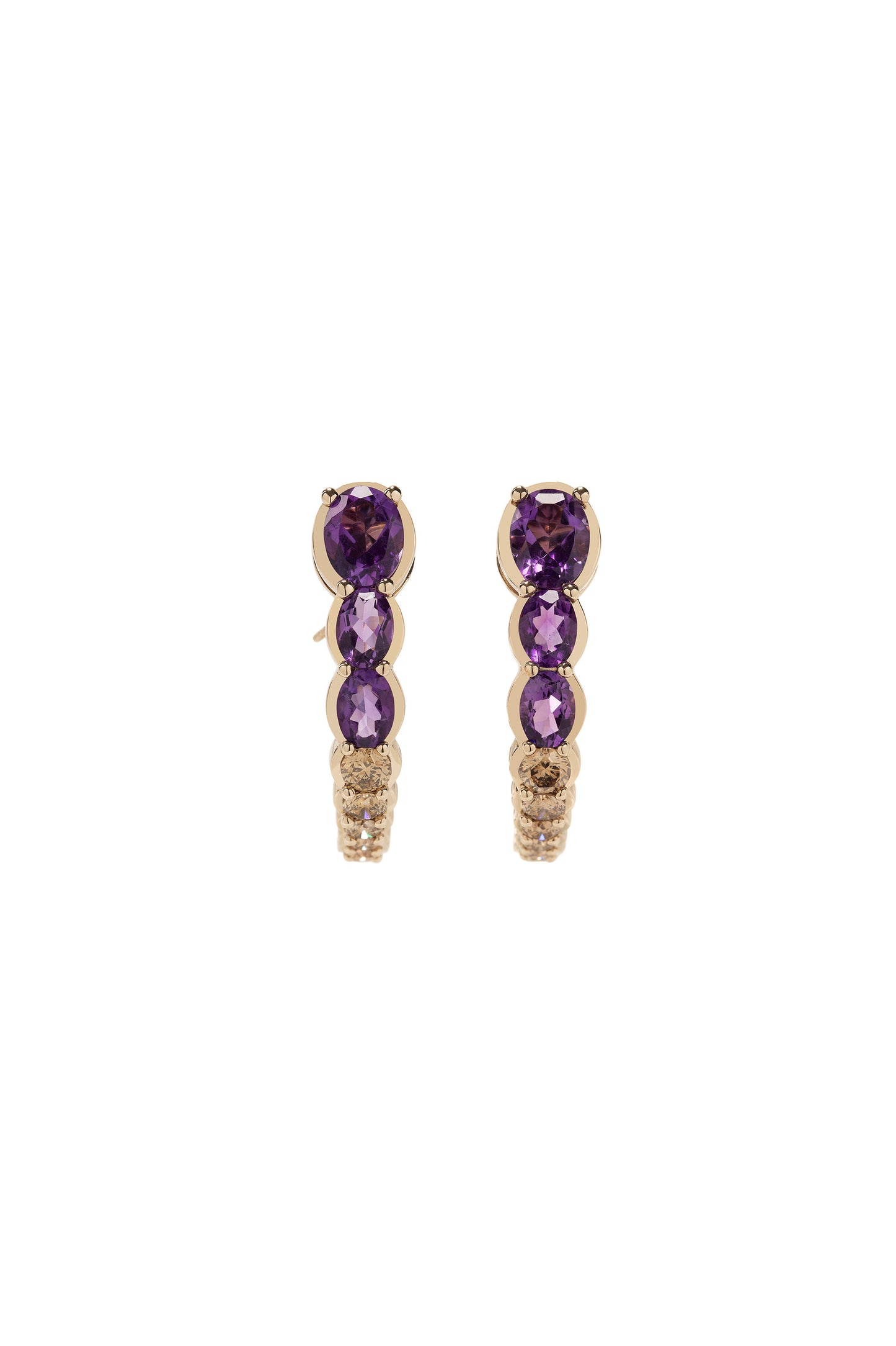 Brincos de ametistas com diamantes brown