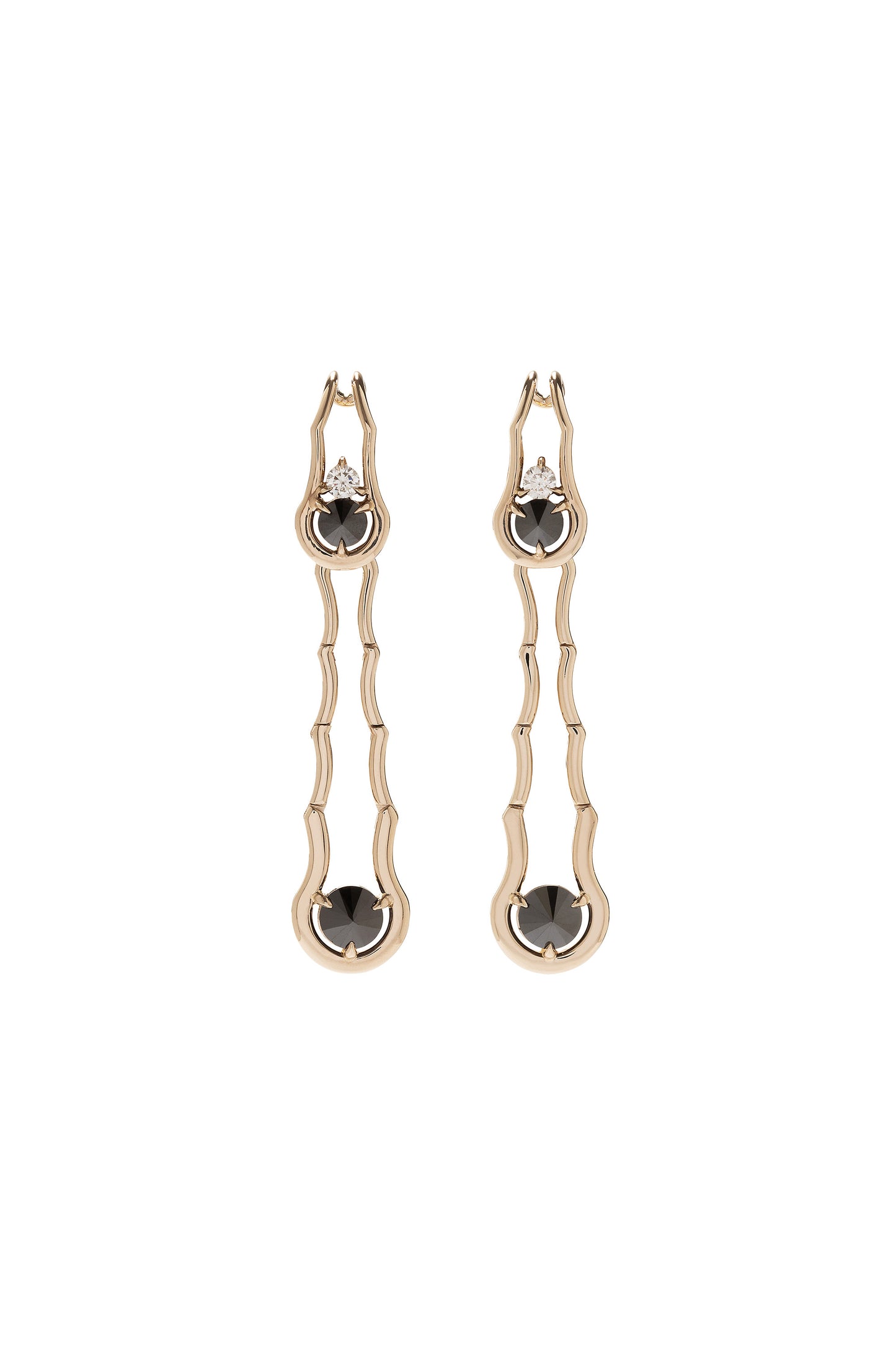 Brincos Waves de diamantes negros invertidos em ouro 18k branco