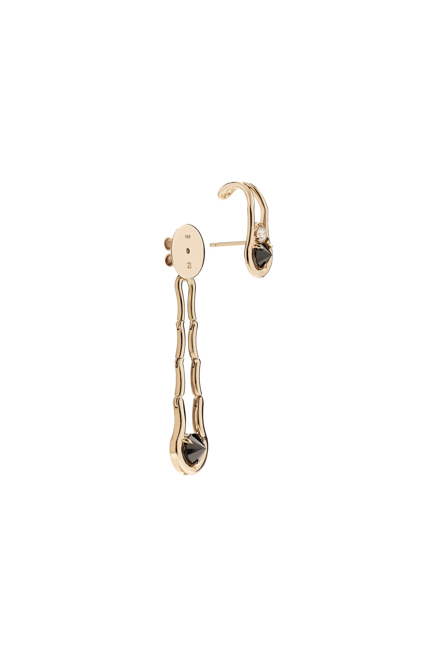 Brincos Waves de diamantes negros invertidos em ouro 18k branco