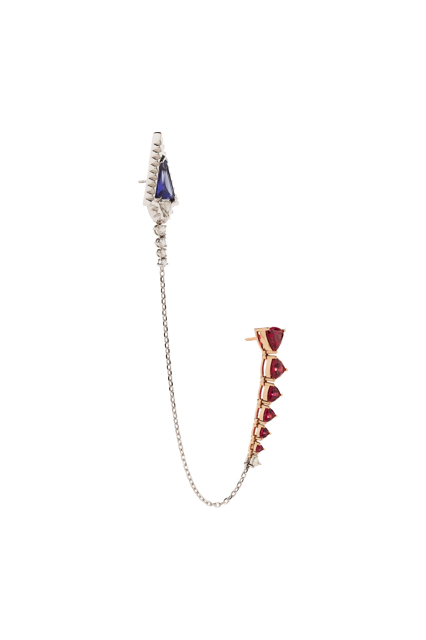Broche ARA X MR DEAN de Tanzanita com Rubelitas e diamantes em ouro 18k branco e rose.