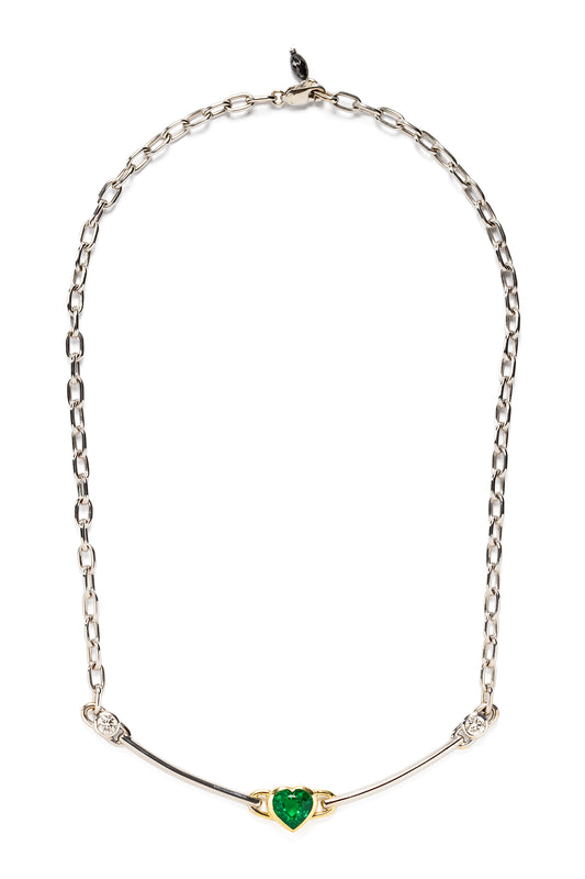 Colar Smile de esmeralda com diamantes brancos e diamante negro em ouro 18k branco e amarelo