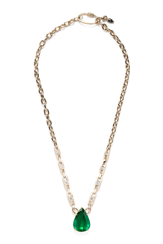 Colar River Chain de esmeralda com diamantes brancos em ouro 18k branco e amarelo