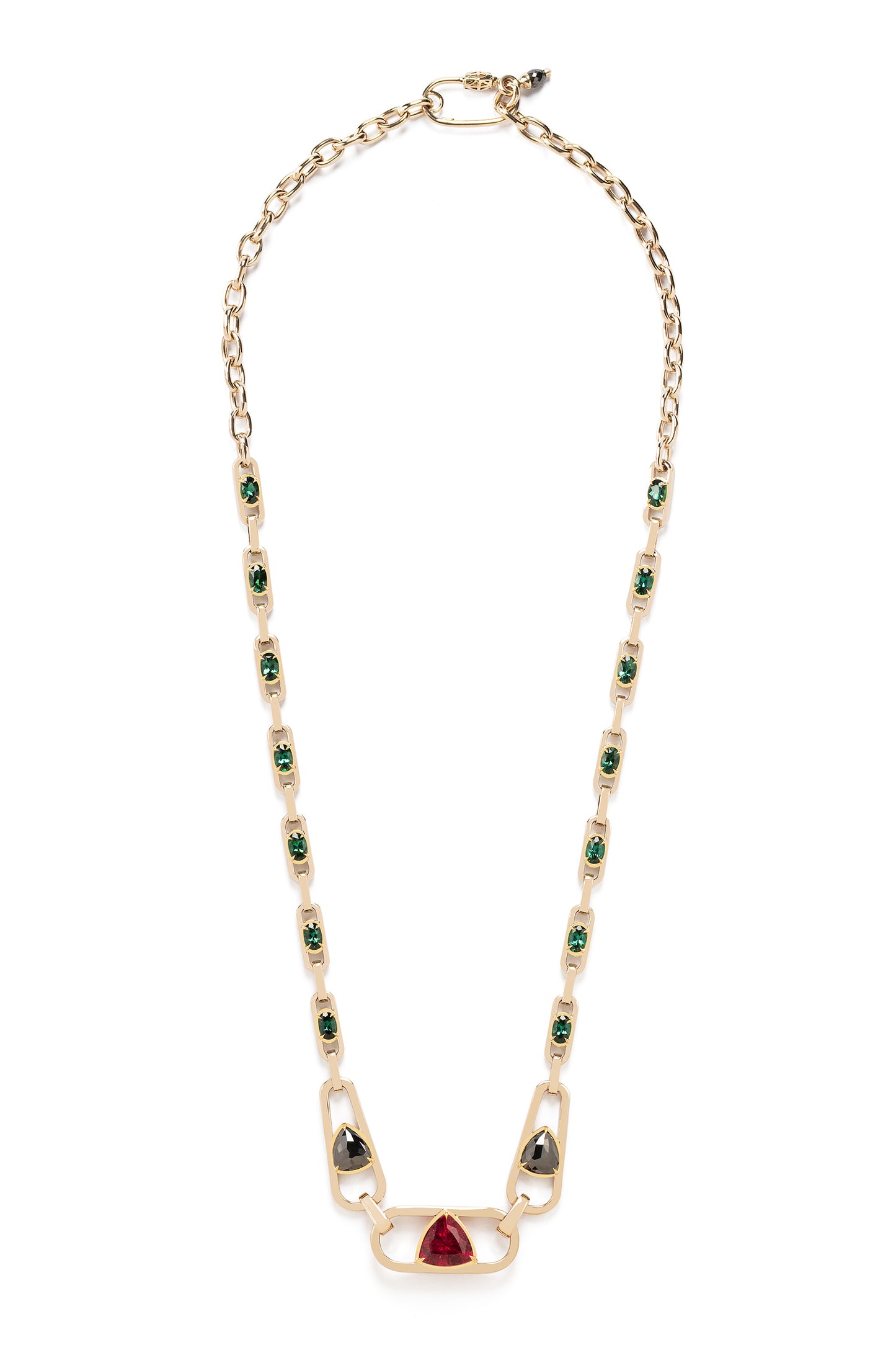 Colar ARA X MR DEAN de Rubelita com Turmalinas verdes, diamantes negros e diamantes em ouro 18k branco e amarelo.