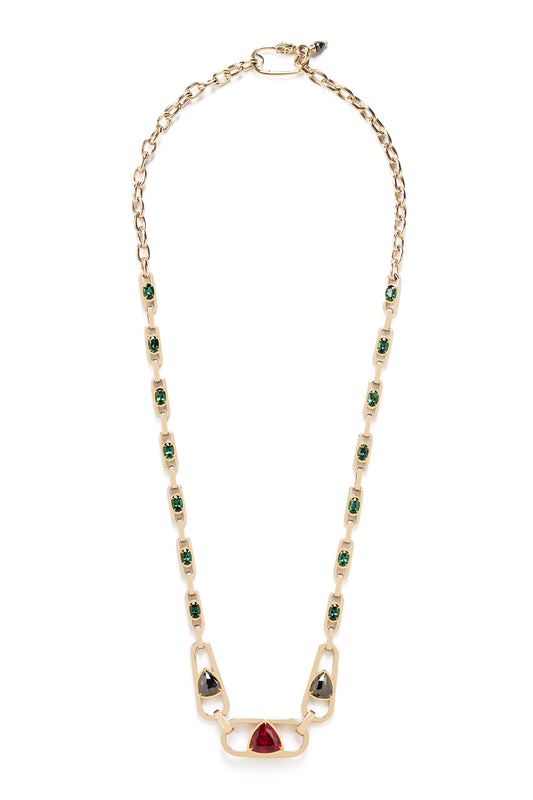 Colar ARA X MR DEAN de Rubelita com Turmalinas verdes, diamantes negros e diamantes em ouro 18k branco e amarelo.