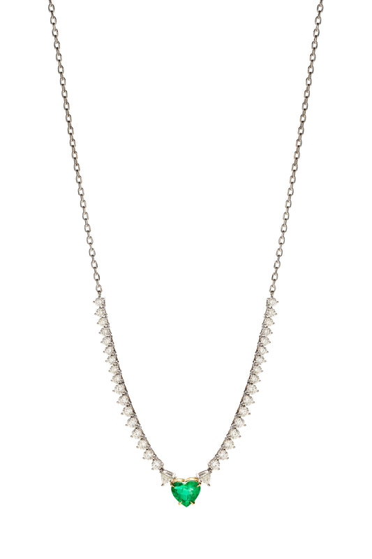 Colar River Chain de esmeralda com diamantes brancos em ouro 18k branco e amarelo