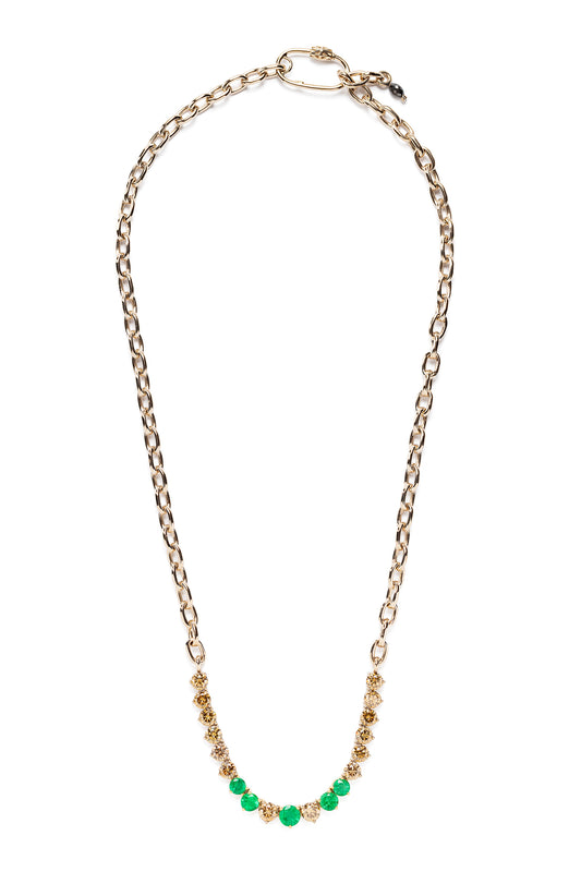 Colar de esmeralda com diamantes brown, diamante negro e branco em ouro 18k branco e amarelo