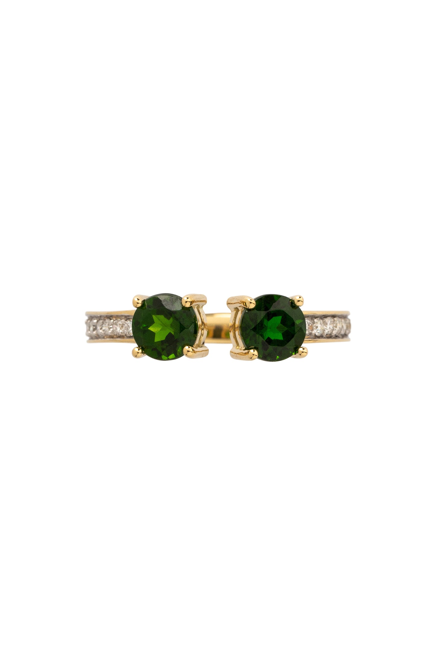 Anel de diopisídios com diamantes brancos