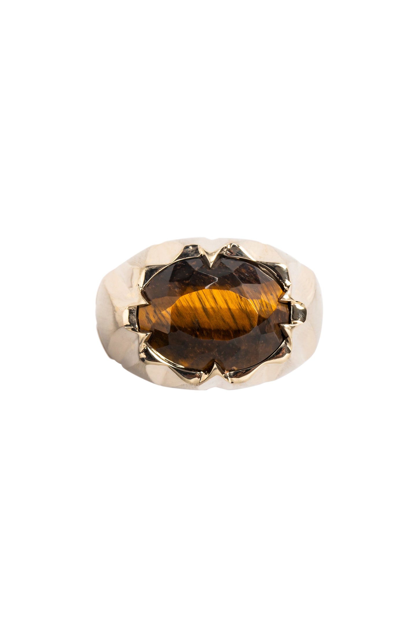 Anel de olho de tigre em ouro 18k branco