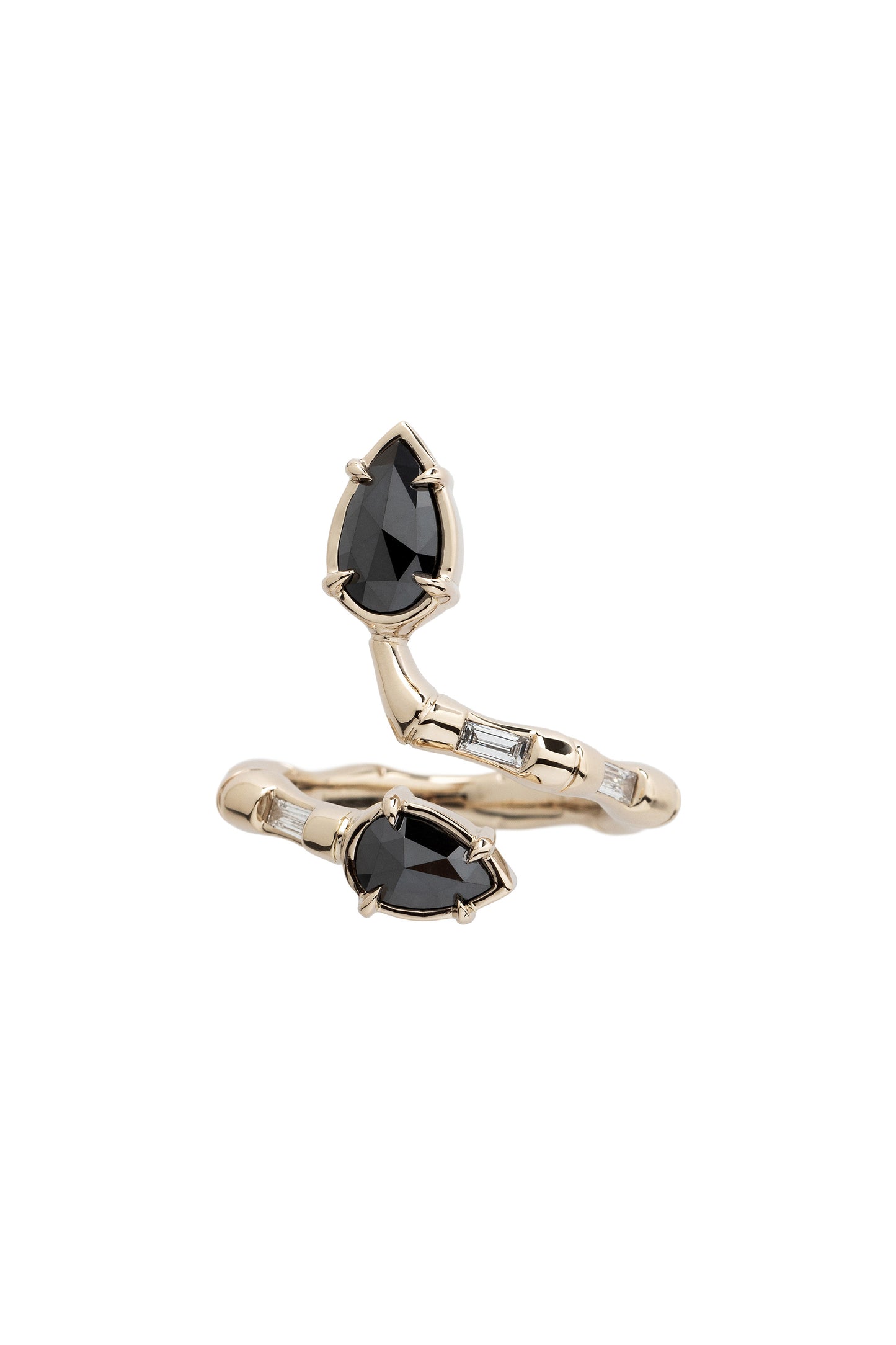 Anel Bamboo de diamantes negros com diamantes brancos