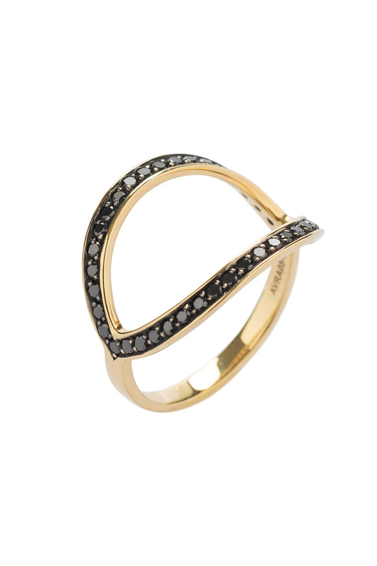 Anel de diamantes negros em ouro 18k amarelo