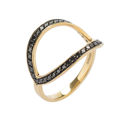 Anel de diamantes negros em ouro 18k amarelo