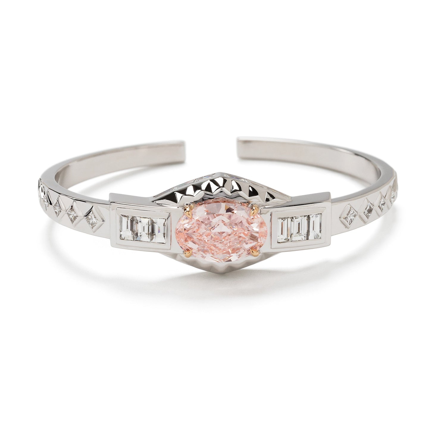 Pulseira de diamante fancy intense orangy pink com diamantes brancos