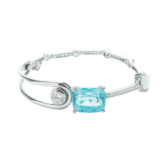 Pulseira Biela de turmalina Paraiba com diamantes brancos