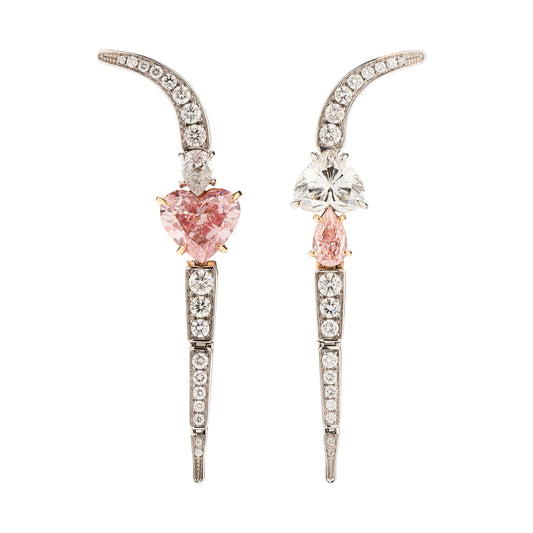 Brincos de diamantes fancy vivid pink com diamantes brancos