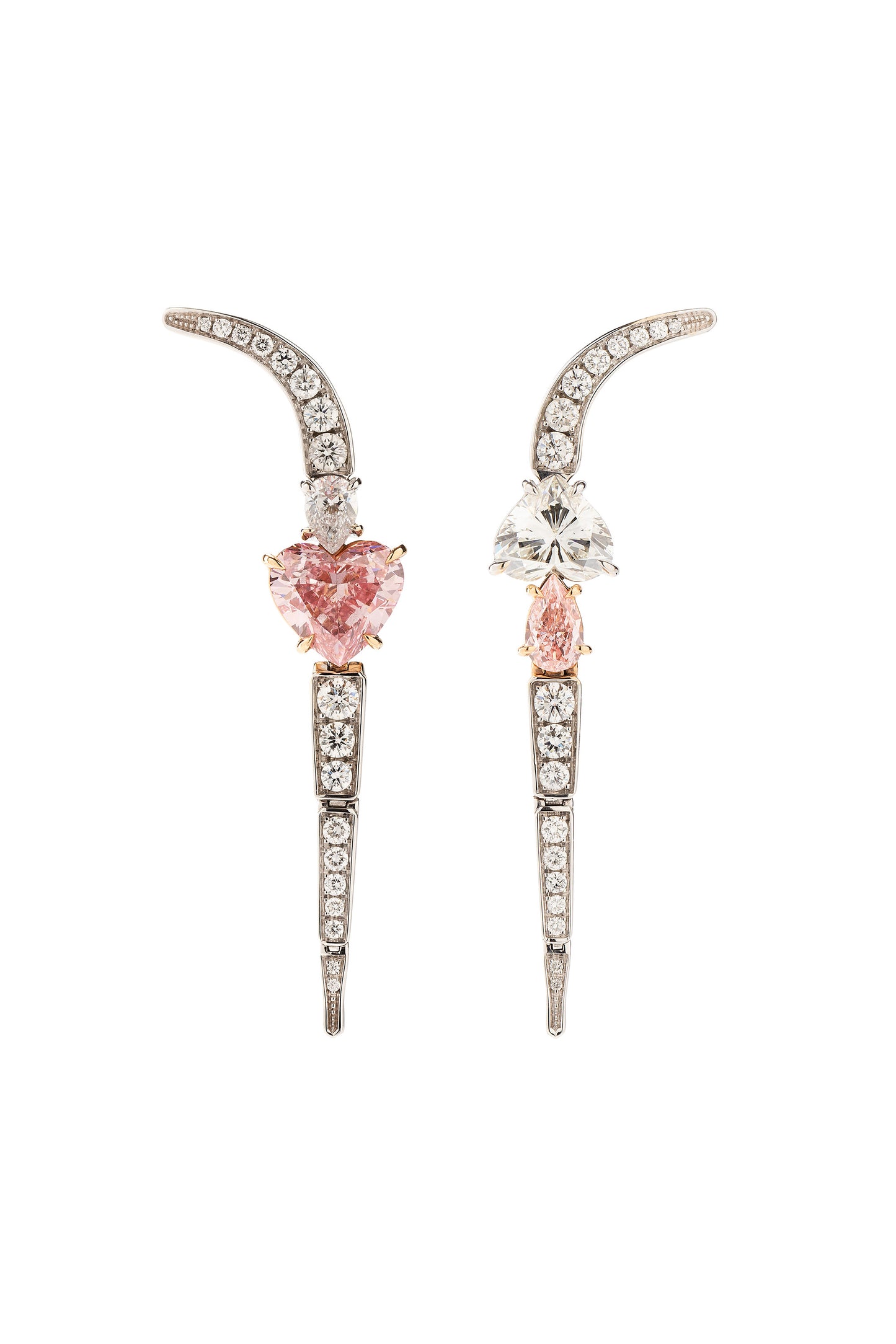 Brincos de diamantes fancy vivid pink com diamantes brancos