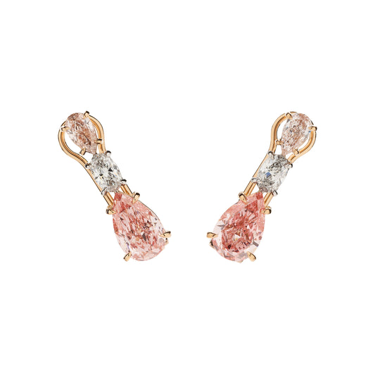 Brincos de diamantes fancy vivid pink com diamantes brancos em ouro 18k branco e rosé