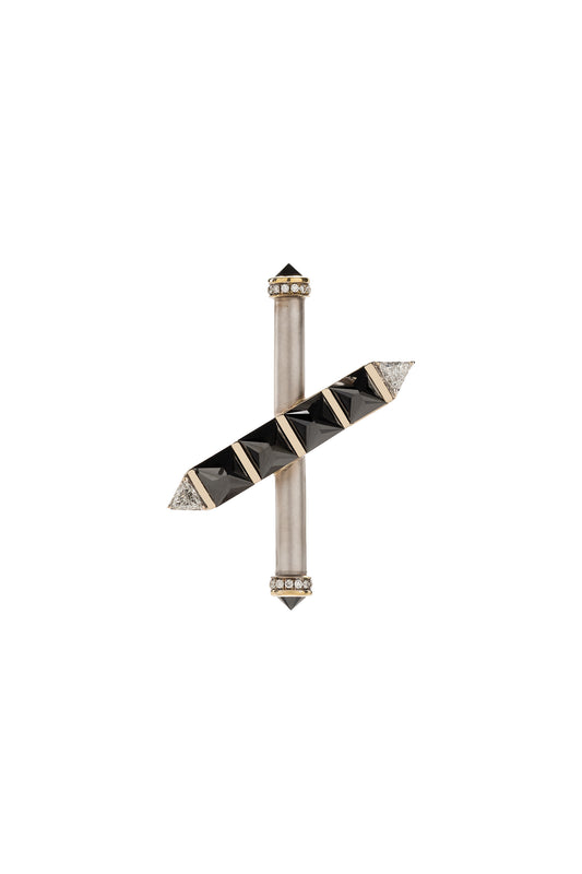 Broche de diamantes negros e diamantes em ouro 18k branco e amarelo.