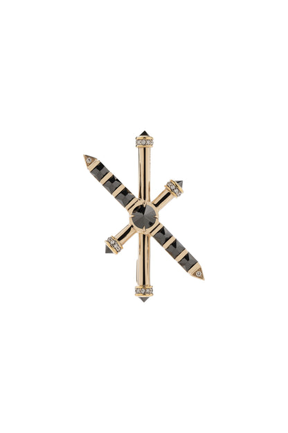 Broche ARA X MR DEAN de diamantes negros invertidos com diamantes em ouro 18k branco e amarelo.
