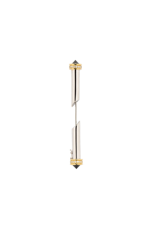 Broche de diamantes negros invertidos com diamantes em ouro 18k branco e amarelo.