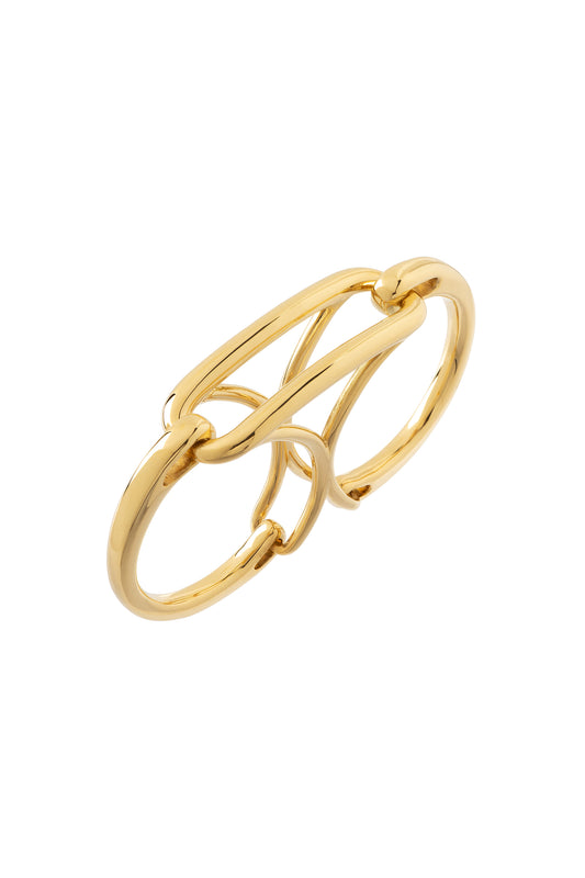 Anel ARA X MR DEAN de dois dedos articulado em ouro 18k amarelo.