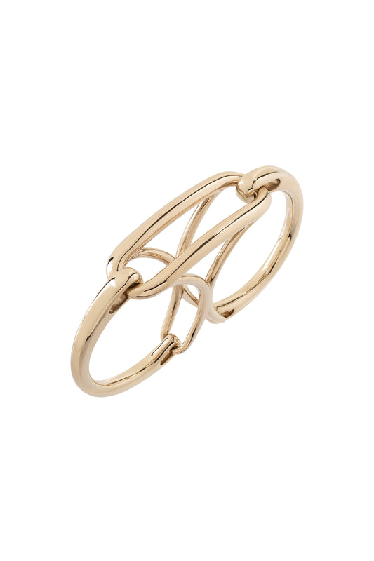 Anel ARA X MR DEAN de dois dedos articulado em ouro 18k branco.