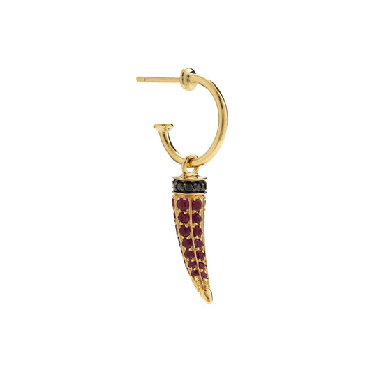 Pé de brinco Bone de rubis com diamantes brancos em ouro 18k amarelo