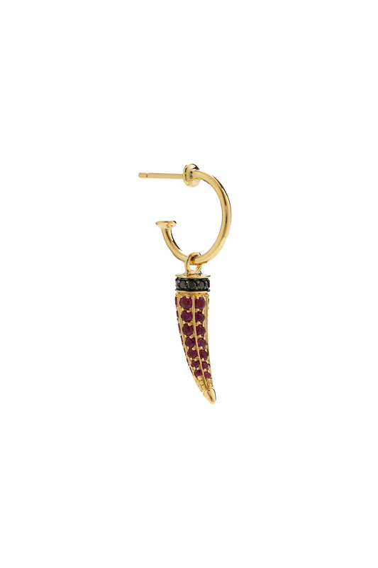 Pé de brinco Bone de rubis com diamantes brancos em ouro 18k amarelo